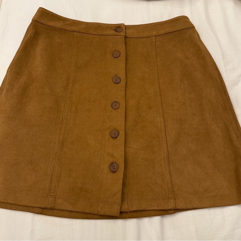 Wayf Faux Suede Button-Front Mini Skirt